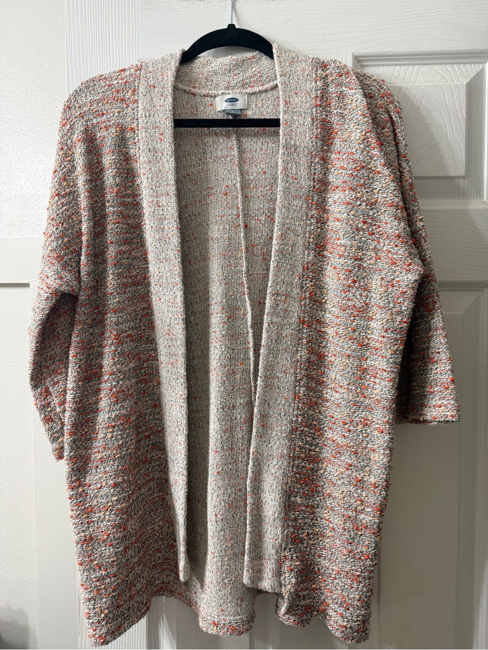 Old Navy Open-Front Speckled Cardigan in Oatmeal and Orange